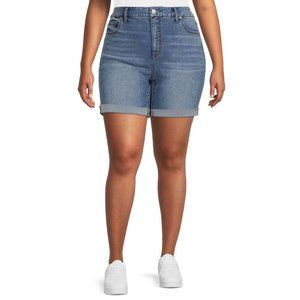 Terra & Sky High Rise Curvy Stretch Cuffed Medium Wash Denim Shorts plus size 24